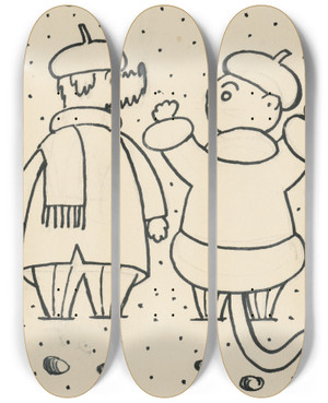 Triptych art skateboard deck of Josef Apek I Had A Dog And A Cat Pl 20 by Josef apek (1887-1945)