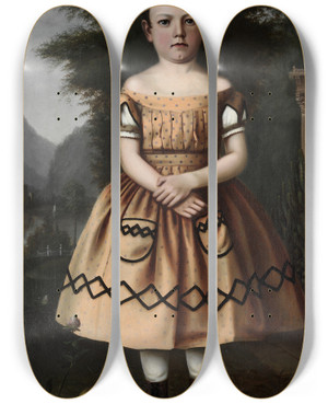 Triptych art skateboard deck of Archibald Willard Minnie Willard by Archibald Willard (1836-1918)