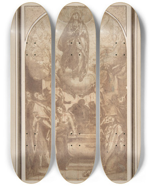 Triptych art skateboard deck of Cesare Nebbia The Assumption Of The Virgin by Cesare Nebbia (1536-1622)