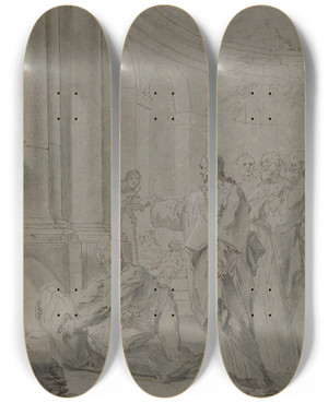 Triptych art skateboard deck of Paul Troger Christus Heilt Den Lahmen Christus Mit Den Jngern Steht In Einem Sulenhof Vor Ihm Erhebt Sich Der Lahme Von Seinem Lager by Paul Troger (1698-1762)
