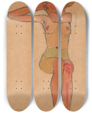 Triptych art skateboard deck of Egon Schiele Mdchenakt Gertrude by Egon Schiele (1890-1918)