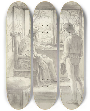 Triptych art skateboard deck of Wilhelm Steinhausen Two Standing Men by Wilhelm Steinhausen (1846-1924)