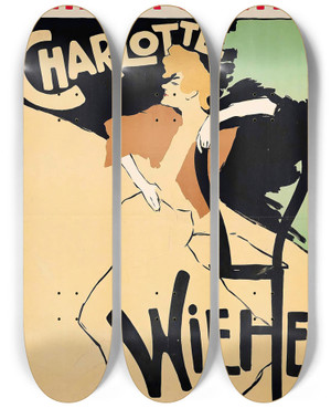 Triptych art skateboard deck of Knut Hansen Charlotte Wiehe Wintergarten by Knut Hansen (1876-1926)
