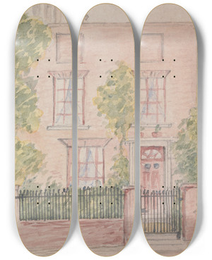 Triptych art skateboard deck of John Werge 43 Downshire Road by John Werge
