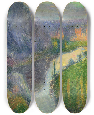 Triptych art skateboard deck of Henri Martin La Valle Du Lot Prs De Saintcirq Lapopie by Henri Martin (1860-1943)