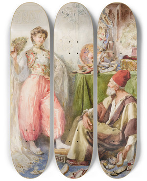 Triptych art skateboard deck of Amedeo Simonetti The Harems Cobbler_1 by Amedeo Simonetti (1874-1922)
