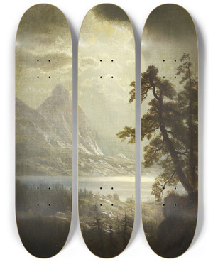 Triptych art skateboard deck of Albert Bierstadt Estes Park Morning Colorado by Albert Bierstadt (1830-1902)