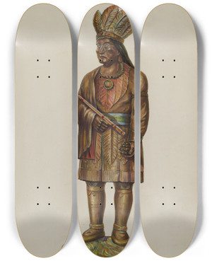 Triptych art skateboard deck of Gerald Transpota Cigar Store Indian_1 by Gerald Transpota (1898-1971)