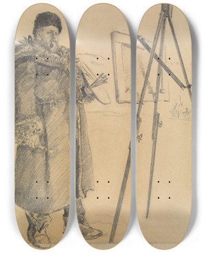 Triptych art skateboard deck of Christian Krohg Frits Thaulow_1 by Christian Krohg (1852-1925)