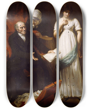 Triptych art skateboard deck of John Opie The Angry Father by John Opie (1761-1807)