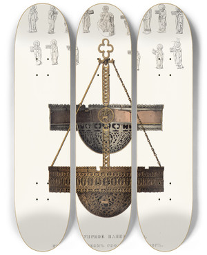Triptych art skateboard deck of Fedor Grigoryevich Solntsev Korsunskoe Panikadilo V Novgorodskom Sofiiskom Sobore by Fedor Grigoryevich Solntsev (1801-1892)