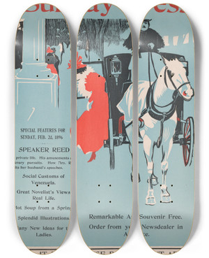 Triptych art skateboard deck of George Reiter Brill Philadelphia Sunday Press February 2Nd by George Reiter Brill (1867-1918)