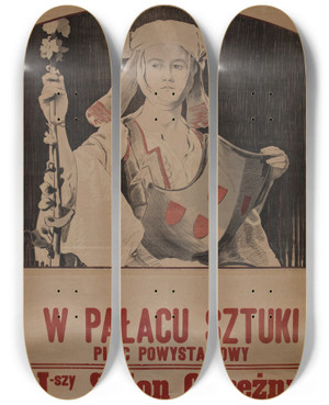 Triptych art skateboard deck of Stanisaw Fabijaski I Salon Okrny Artystw Polskich by Stanislaw Fabijanski (1865-1947)