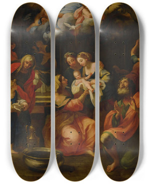 Triptych art skateboard deck of Giuseppe Bartolomeo Chiari The Birth Of The Virgin by Giuseppe Bartolomeo Chiari (1654-1727)