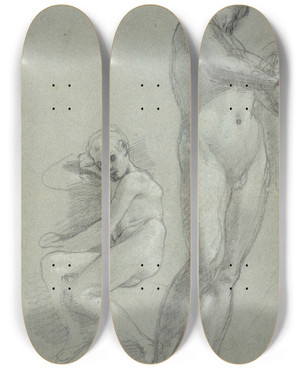 Triptych art skateboard deck of Federico Barocci Two Nude Youths Recto by Federico Barocci (1528-1612)