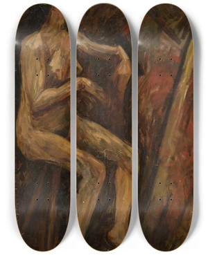 Triptych art skateboard deck of Tadeusz Makowski Akt Kobiety Siedzcej by Tadeusz Makowski (1882-1932)