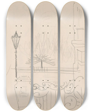 Triptych art skateboard deck of Mikul Galanda Sketchbook_87 by Mikulas Galanda (1895-1938)