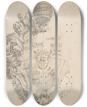 Triptych art skateboard deck of Giovanni Battista Piranesi Coat Of Arms Of Clement Xiii Rezzonico by Giovanni Battista Piranesi (1720-1778)