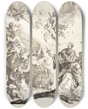 Triptych art skateboard deck of Sebastiano Ricci Pope Gregory The Great And Saint Vitale Interceding For The Souls In Purgatory by Sebastiano Ricci (1659-1734)