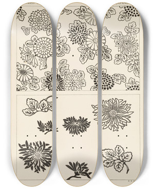 Triptych art skateboard deck of George Ashdown Audsley Outlines Of Ornament In The Leading Styles Pl14 by George Ashdown Audsley (1838-1925)