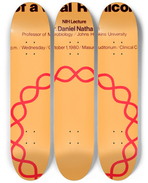Triptych art skateboard deck of National Institutes Of Health Mutational Analysis Of A Viral Replicon by National Institutes Of Health (1887)