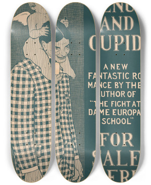 Triptych art skateboard deck of Joseph J Gould Jr Venus And Cupid by Joseph J. Gould, Jr. (1880-1935)