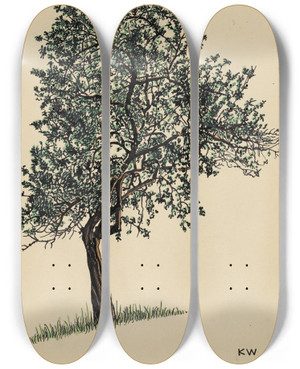 Triptych art skateboard deck of Karl Wiener Ohne Titel Laubbaum_2 by Karl Wiener (1901-1949)