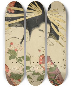 Triptych art skateboard deck of Ichirakutei Eisui The Courtesan Hinazuru Of The Chojiya_2 by Ichirakutei Eisui (1793-1801)
