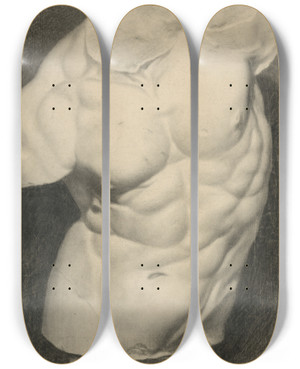 Triptych art skateboard deck of Frantiek Klimkovi Torso Casting Study by Frantisek Klimkovic (1826-1890)