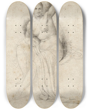 Triptych art skateboard deck of David Humbert De Superville Vrouwelijk Naakt Gedrapeerd Zittend Op Een Verhoging by David Humbert De Superville (1770-1849)