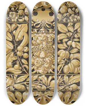 Triptych art skateboard deck of Anton Seder Die Pflanze In Kunst Und Gewerbe Pl079 by Anton Seder (1850-1916)