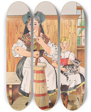 Triptych art skateboard deck of Lothar Meggendorfer Lustiges Automatentheater Pl 7 by Lothar Meggendorfer (1847-1925)