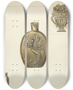 Triptych art skateboard deck of Howard H Sherman Flask by Howard H Sherman