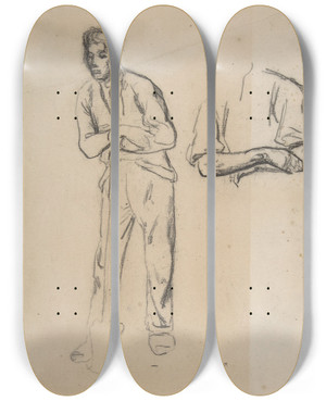 Triptych art skateboard deck of Jeanfranois Millet Man With A Spade by Jean-Franois Millet (1814-1875)