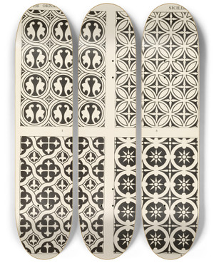 Triptych art skateboard deck of George Ashdown Audsley Outlines Of Ornament In The Leading Styles Pl31 by George Ashdown Audsley (1838-1925)