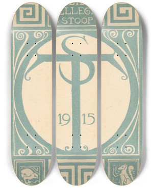 Triptych art skateboard deck of Richard Nicolas Roland Holst Ex Libris Van Tellegenstoop by Richard Nicolaus Roland Holst (1868-1938)