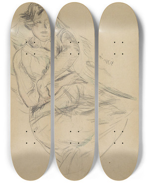 Triptych art skateboard deck of Anton Faistauer Frau Auf Einem Grnen Polster Lehnend by Anton Faistauer (1887-1930)