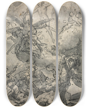Triptych art skateboard deck of Martin Johann Schmidt The Resurrection by Martin Johann Schmidt (1718-1801)