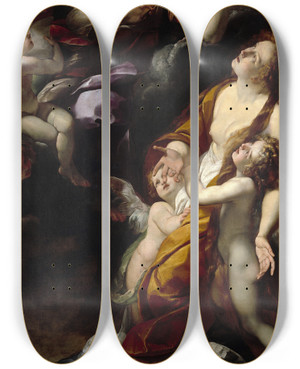 Triptych art skateboard deck of Giulio Cesare Procaccini The Ecstasy Of The Magdalen by Giulio Cesare Procaccini (1574-1625)