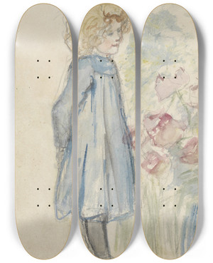 Triptych art skateboard deck of Jozef Israls Staand Meisje Bij Een Bloemperk by Jozef Israels (1824-1911)