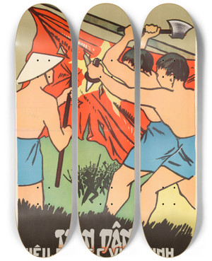 Triptych art skateboard deck of Us Information Agency Viet Poster 5_1 by U S Information Agency (1953-1999)