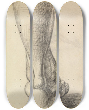 Triptych art skateboard deck of Benjamin Robert Haydon Anatomical Study Of The Heel Of A Foot by Benjamin Robert Haydon (1786-1846)