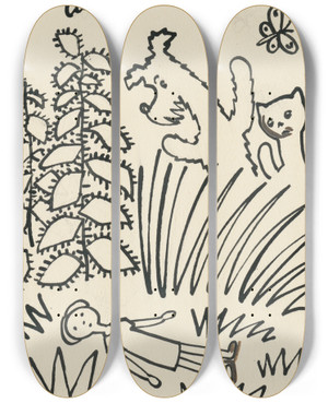 Triptych art skateboard deck of Josef Apek I Had A Dog And A Cat Pl 14 by Josef apek (1887-1945)
