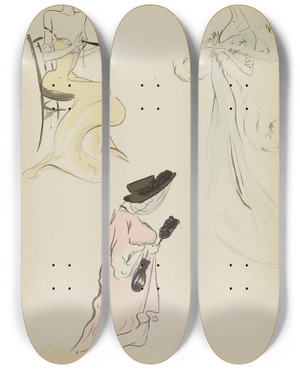 Triptych art skateboard deck of Georges Goursat Sem Mme Gauthereau Miss Gebhart Mme Hudson by Georges Goursat (Sem) (1863-1934)