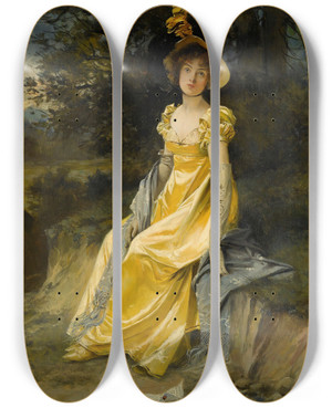 Triptych art skateboard deck of Franois Flameng Waiting by Francois Flameng (1856-1923)