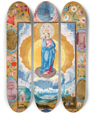 Triptych art skateboard deck of Diego Gmez Immacule Conception In Enforceable Charter Of Chivalry Of Arias Pardo De Cela by Diego Gomez (17-)