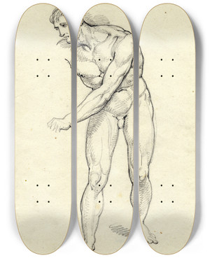 Triptych art skateboard deck of David Humbert De Superville Staande Man Die Zich Naar Terzijde Buigt by David Humbert De Superville (1770-1849)