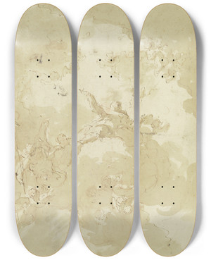 Triptych art skateboard deck of Giovanni Antonio Guardi Apotheosis Of A Saint by Giovanni Antonio Guardi (1699-1766)