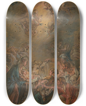 Triptych art skateboard deck of Franois Boucher The Adoration Of The Shepherds by Francois Boucher (1703-1770)