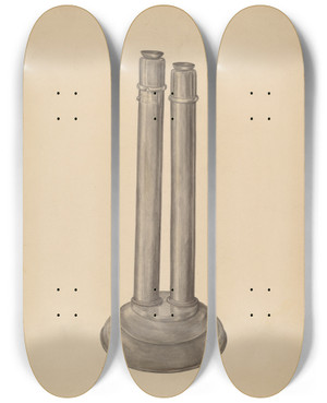 Triptych art skateboard deck of Mary Fitzgerald Candlestick Double by Mary Fitzgerald